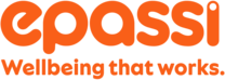 Logo mit dem Schriftzug 'epassi' in orange und dem Slogan 'Wellbeing that works.' darunter